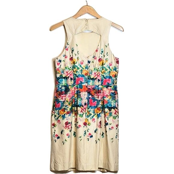 Anthropologie Maeve Floral Sleeveless Ivory Sheath Dress Size 12 - Picture 8 of 16